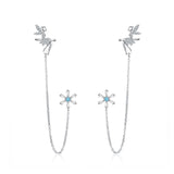 S925 Sterling silver Fairy Dangle Drop Stud Earring Chain Cuffs Earring for Women