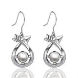 Silver Round Pearl Big Drop Earrings
