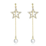 925 Sterling Silver Pearl Hoop Earrings Shinning Star Girl Stud Earrings For Woman