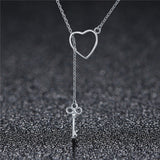 925 Sterling Silver Fashion Heart And Key Necklace For Girls