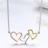 S925 Sterling Silver Gold Plated Heart To Heart  Necklace For Girls