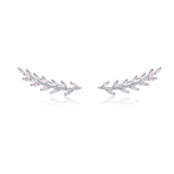925 Sterling Silver Dazzling CZ Stud Earrings Wholesale Pink Branches Crawlers Earrings