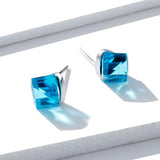 925 Sterling Silver With Austrian  Blue Crystal Stud Earring  for Women
