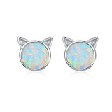 925 Sterling Silver Opal Clip-on Earrings White Plated Kitty Stud Earrings  for Woman