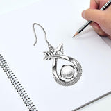 925 Sterling Silver Round Pearl Big Drop Earrings Jewelry Set For Women