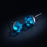 925 Sterling Silver With Austrian  Blue Crystal Stud Earring  for Women