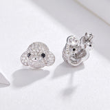 925 Sterling Silver Poodle Dog Stud Earrings with Bling Cubic Zircons Gift for Women