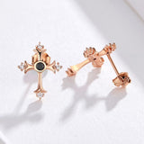 925 Sterling Silver Rose Gold Plated Cross Stud Earrings with Bling Cubic Zircons Gift for Women