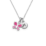 925 Sterling Silver Personalized Pink Butterfly Necklace with Initial Charm