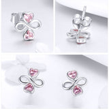  Silver Pink Heart CZ Infinity Stud Earrings