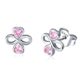 925 Sterling Silver Pink Heart CZ Infinity Stud Earrings For Women