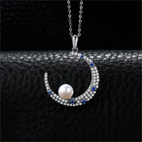 Moon Created Sapphire Pearl Pendant Necklace 925 Sterling Silver Gemstone Choker Statement Necklace Women Without Chain