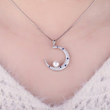 Moon Created Sapphire Pearl Pendant Necklace 925 Sterling Silver Gemstone Choker Statement Necklace Women Without Chain