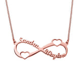 925 Sterling Silver Personalized Engraved Infinity Necklace with Two Heart Adjustable 16”+2” - 925 Sterling Silver OEM And Customization