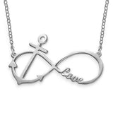 925 Sterling Silver Personalized Infinity Anchor Pendant Necklace Adjustable 16”-20"