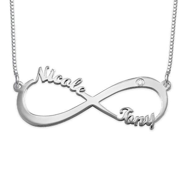925 Sterling Silver Personalized Infinity Charm Necklace With Zircon Adjustable 16”-20"