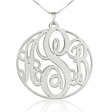 925 Sterling Silver Personalized Circle Monogram Necklace- Adjustable 16”-20”
