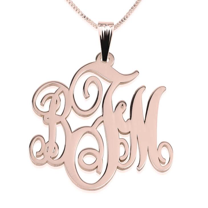 925 Sterling Silver/Copper Personalized  Classic Monogram Necklace- Adjustable 16”-20”