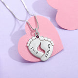 Personalized Baby Feet Necklace with Birthstone 925 Sterling Silver Customized Name Pendant Necklace Gift for Mother