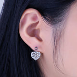 925 Sterling Silver Cubic Zirconia Hexagon Honeycomb Hollow Heart Stud Earrings Pave Setting Romantic Gift Jewelry