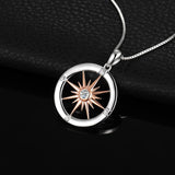 Sun Compass Cubic Zirconia  Pendant Necklace Without Chain 925 Sterling Silver Pendant Fashion Jewelry