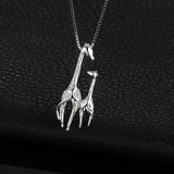 Cubic Zirconia Mother and Daughter Giraffe Pendant Necklace Without Chain 925 Sterling Silver Pendant Fashion Gift