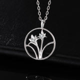 Daffodil Flower Cut Coin Circle Pendant Necklace Without Chain 925 Sterling Silver Pendant Fashion Jewelry Making