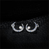 Half Moon Created Spinel Pearl Stud Earrings 925 Sterling Silver Earrings for Women Korean Earings Fashion Jewelry