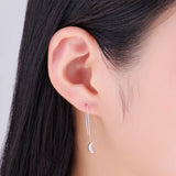 Moon Star Thread Drop Earrings 925 Sterling Silver Earrings for Women Girls Korean Earrings Fashion Jewelry