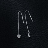 Moon Star Thread Drop Earrings 925 Sterling Silver Earrings for Women Girls Korean Earrings Fashion Jewelry
