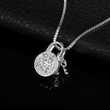 Round Cubic Zirconia Etched Love Padlock Key Pendant Necklace Without Chain 925 Sterling Silver Pendant Fashion