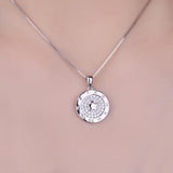 Round Cubic Zirconia Star Circular Etched Roman Numeral Pendant Necklace Without Chain 925 Sterling Silver Pendant