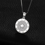 Round Cubic Zirconia Star Circular Etched Roman Numeral Pendant Necklace Without Chain 925 Sterling Silver Pendant