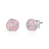 925 Sterling Silver  Pink Rose Garden Summer Flower  Stud Earrings Unique Gifts for Women