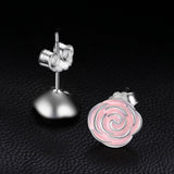 925 Sterling Silver  Pink Rose Garden Summer Flower  Stud Earrings Unique Gifts for Women
