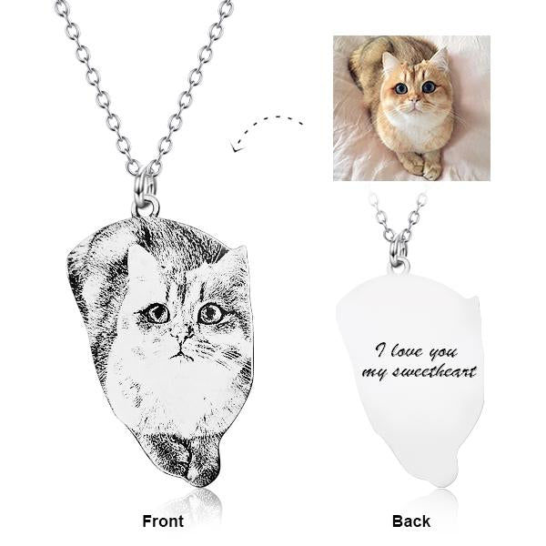 Personalized Pets Photo Engraved Necklace Adjustable 16”-20” in 925 Sterling Silver