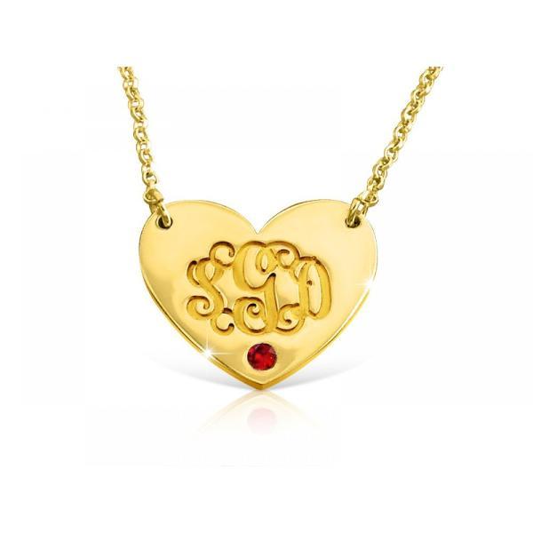 14K Gold Personalized Heart Birthstone Monogram Necklace Adjustable 16”-20” - 925 Sterling Silver OEM And Customization