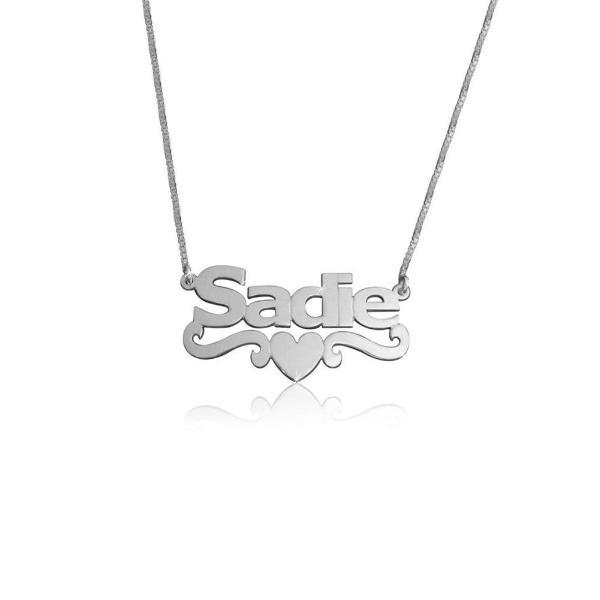 925 Sterling Silver Personalized Middle Heart Name Necklace  Adjustable 16”-20”