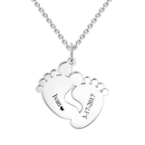 Baby Feet 925 Sterling Silver  Personalized Engravable Name And Birthday Hang Tag Memories Necklace Adjustable 16”-20”