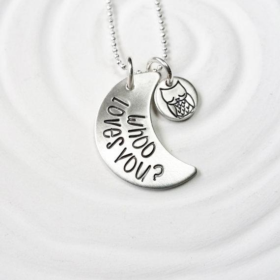 Whoo Loves You?- 925 Sterling Silver Personalized Moon And Owl Necklace Adjustable 16”-20”