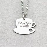 925 Sterling Silver Personalized I Love You a Latte Coffee Lover Gift  Necklace- Adjustable 16”-20”