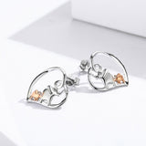 925 Sterling Silver Shinning Mother & Child Love Elephant Stud Earring for Woman