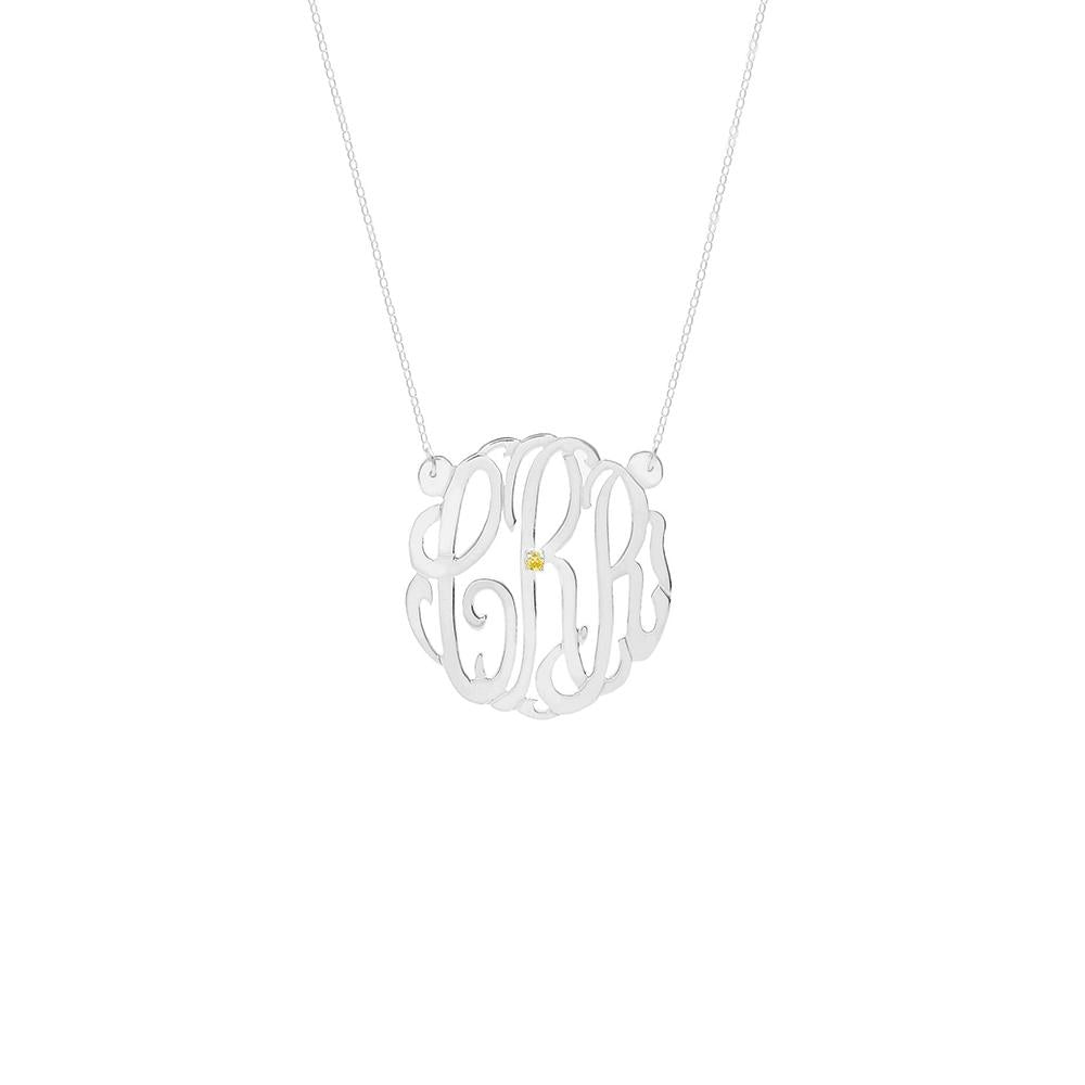 925 Sterling Silver Personalized Birthstone Monogram Necklace Adjustable 16”-20” - 925 Sterling Silver OEM And Customization