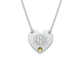 925 Sterling Silver Personalized Engraved Monogram Heart Necklace with Birthstone Adjustable 16”-20” - 925 Sterling Silver OEM And Customization