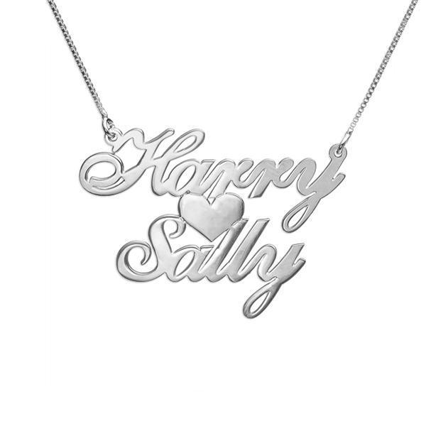925 Sterling Silver/Copper Personalized Two Names & Heart Pendant Necklaces 18"