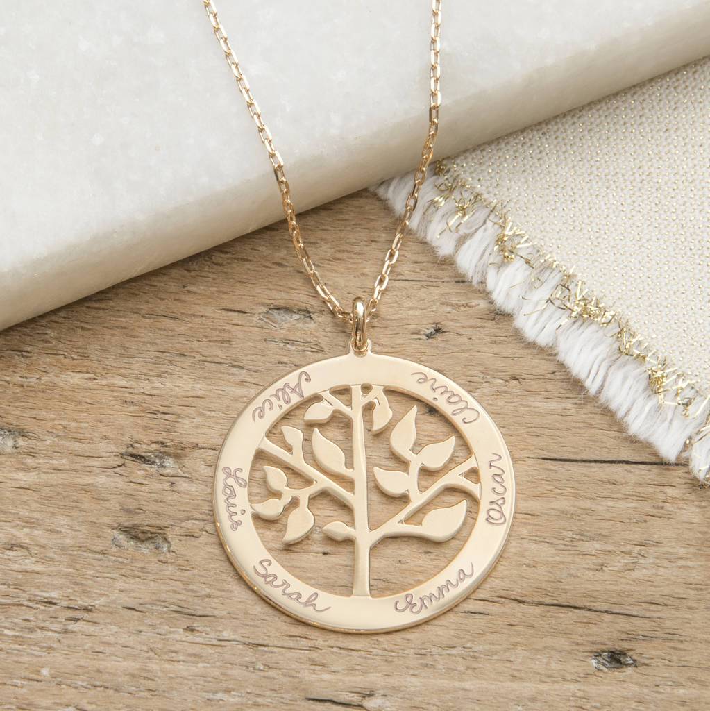 925 Sterling Silver Personalized Engraved Round Life Tree Necklace-Adjustable 16”-20”