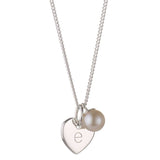 925 Sterling Silver Personalized Love Heart Pearl Necklace Adjustable 16”-20”