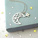 Moon&Star 925 Sterling Silver Personalized Engraved Initial Necklace  Adjustable 16”-20”