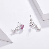 925 Sterling Silver Heart Shaped Clip Stud Earrings with Purple White Cubic Zircons  for Women