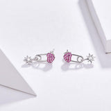 925 Sterling Silver Heart Shaped Clip Stud Earrings with Purple White Cubic Zircons  for Women